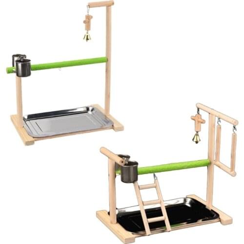 Bird Perch Stand Toy Natural Wood Parrot Playground Gym Accessories for Parakeet Cockatiel Conure Finch with Feeding Cup