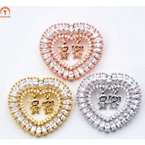 ASA&TESS micro CZ pave pendant heart shape charms little boy girl jewelry cubic zirconia pendant for necklace making wedding