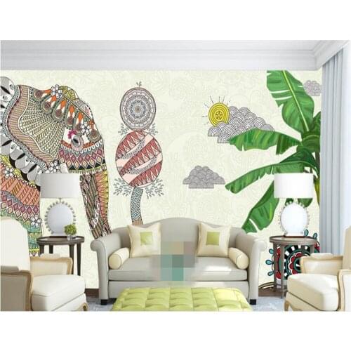 Beibehang Custom mural Classic Thai fashion Hand painted Thai elephant bar restaurant background wall 3d wallpaper wall sticker