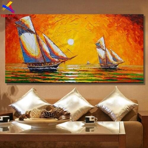 Large Sailing Picture Hand painted Modern Abstract Oil Painting on Canvas for Living Room Wall Art Home Decoration Gift SL059