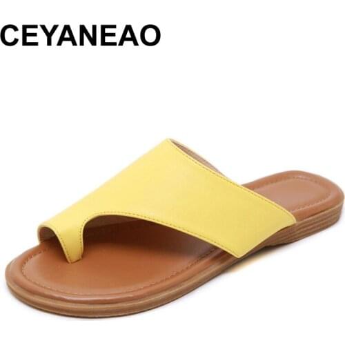 CEYANEAO Genuine Leather Summer Sandals SummerWomen Shoes Slippers Foot Correction Sadals Toe-clip comfortable casual flat shoe