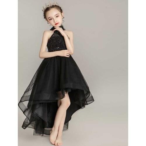 Children Princess Girl Qipao Long Birthday Evening Gown China Baby Chinese New Year Clothes Black Sleeveless Cheongsam Kids