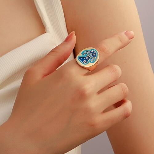 European and American New Geometric Mushroom Ring Creative Metal Cute Dripping Oil Ring Foreign Trade Fashion Personality Jewelr