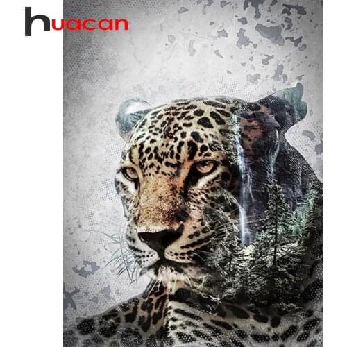 Huacan 5D Full Diamond Painting Leopard Diamond Mosaic Beads Embroidery Animals Crafts Rhinestone Pictures Wall Decoration