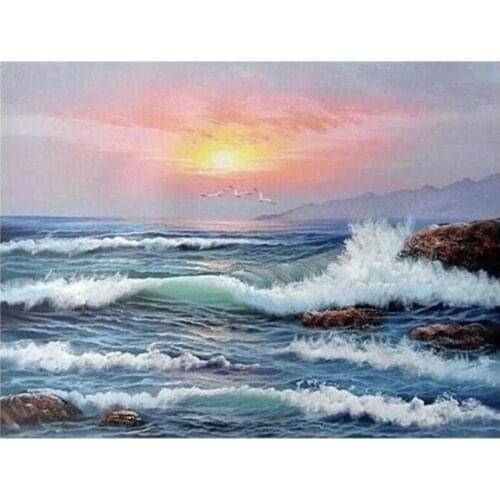 Painting By Numbers DIY Dropshipping 50x65 60x75cm Waves In The Sunset Scenery DIY Canvas Wedding Decoration Art Picture Gift