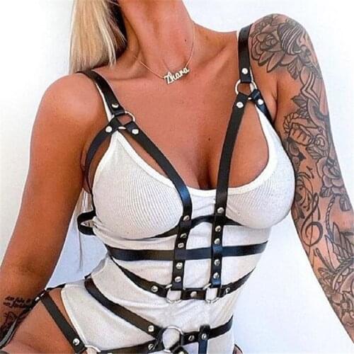 DYEFROB Leather Chest Harness Body Bondage Sexy Lingerie Fetish Women Harness Belts Bra Cage Garter Straps Stockings Suspenders