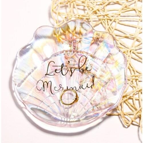 Creative color glass shell plate, jewelry magic color Mermaid plate, pastry, fruit storage plate, wholesale