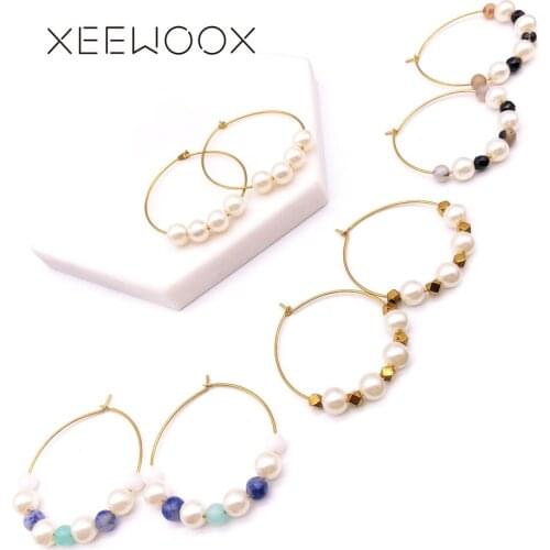Circular Water Drop Pearl Bohemia Hoop Earrings Woman Statement Hoop Earring Gold Color XEEWOOX Design Party Gift Earring