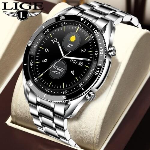 LIGE 2021 Steel Band Smart Watch Men Full Touch Screen Sports Fitness Watch Waterproof Bluetooth For Android ios smartwatch Mens
