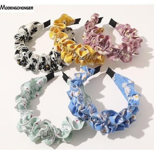 Fashion Daisy the Fold Hairband For Woman Girls Sweet Polka Dot Plaid Fabric Bezel Wide-brimmed Floral Headband Hair Accessories