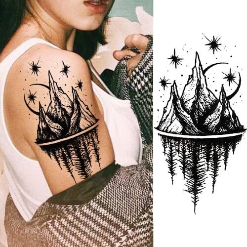 Fashion Mountain Temporary Tattoos Sticker Fake Black Planets Forest Tatoo For Women Men Body Art Painting Arm Tatoo For Holiday