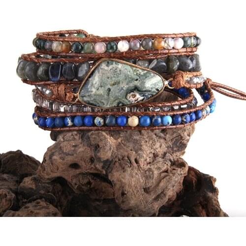 RH Fashion Boho Bracelet Armbander Triangle Natural Stones Charm 5 Strand Wrap Bracelets Dropshipping