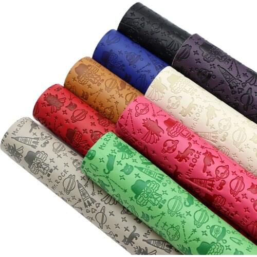 Cartoon Planet Galaxy Series Bump Sheepskin Texture Faux Leather Sheets For Hair Bows Earrings DIY Craft Solid Color Vinyl