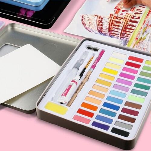 36/48 Colors Solid Watercolor Paints With Water Color Brush Pen For Painting Art Supplies for Kids Adults Painting Coloring