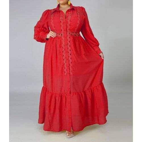 New Style Classic Design African Women Clothes Dashiki Large Solid Color Skirt Lapel Plus Size Dress Bust XL 5XL 138cm 54in