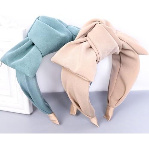 New Fashion Korean Bow Tie Hairband Women Solid Wide Side Headband Turban Girls Spring Hair Accessories Headwear