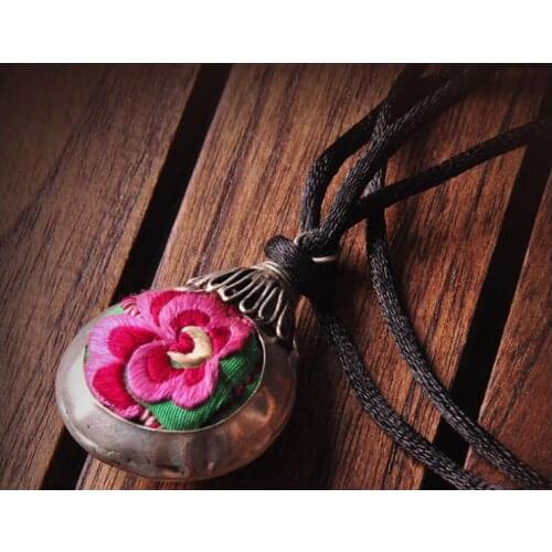 Original hand cloth embroidered sweater chain, embroidered necklace silver ornaments