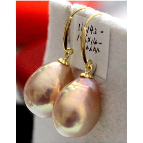 A pair of 16mm natural south sea gold pink pearl earrings