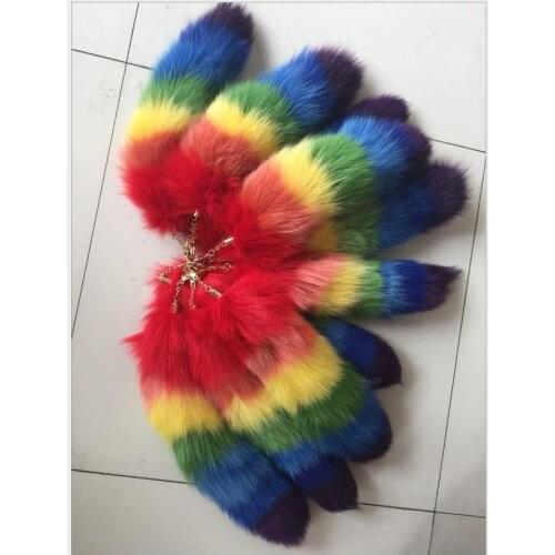 Real Fox Fur Tail Keychain Bag Pendant Car Cute Key Ring Tassel Pompom Backpack Charm Women Gifts Wholesale Price