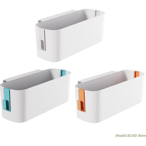 QX2E Bedside Plastic Storage Caddy with Hooks Hanging Basket Dorm Room Organizer Box