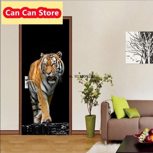 PVC DIY Adhesive Waterproof Elephant Animal Door Sticker Wallpaper for Doors Living Room Bedroom Poster Home Decor deursticker