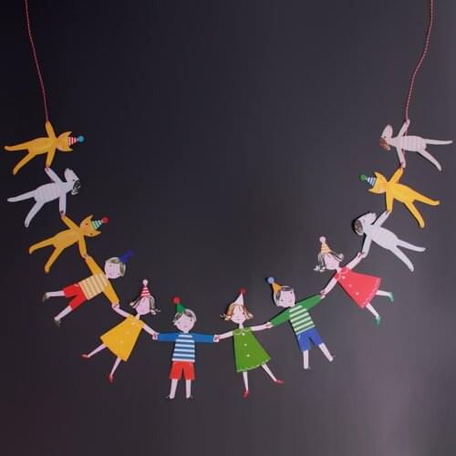 Hand In Hand Cartoon Party Banners Paper Flags Garland Baby Shower Kids Event Party Supplies Birthday Party Decorations