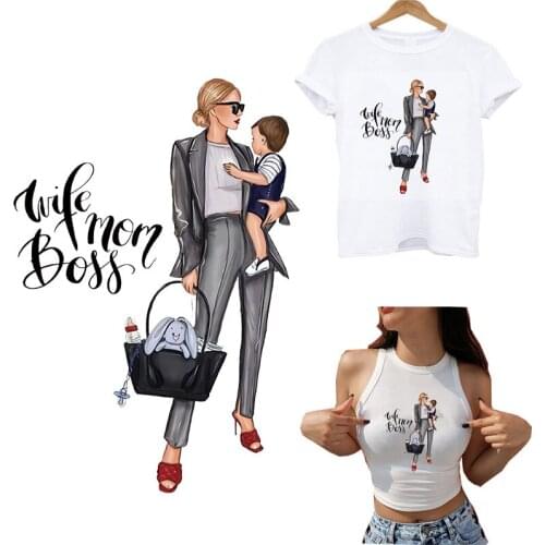 Russian Mom&Baby Iron on Patch Thermo Stickers on clothes Heat Transfer patch For Clothing Applique Washable Elasticity Badage