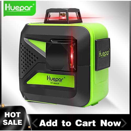 Huepar 8 Lines 2x360 Cross Laser Level Measure Rotary Cross Line Red Beam Laser Self-leveling Manual Mode Use Li-ion Battery