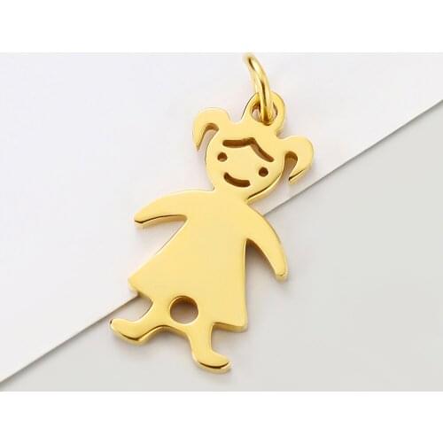 5pcs/Lot Little Girl And The Boys Mirror Polish Stainless Steel Charm for Making Necklace Bracelet Jewelry