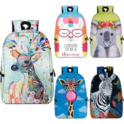 Cute Animal Giraffe Koala Alpaca Pattern Backpack Teenager School Bags Boys Girls BookBag Women Men Portable Large Capacity Bag