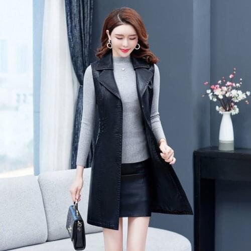 Spring Autumn New PU Leather Vest Female Faux Leather Jacket Womens Clothing Slim Sleeveless Leather Fashion Coat Y8