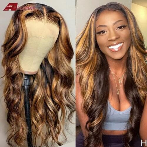 Highlight Body Wave T-part Lace Front Human Hair Wigs 150% Density 13x6x1 Deep Part Mix Color Honey Blonde Brown Lace Front Wigs