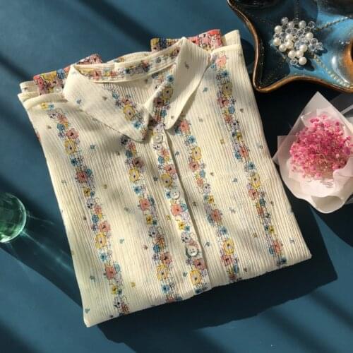 2021 Women Silk Blouse Vertical Striped Floral Print Turn Down Collar Office Ladies Wear Long Sleeve Tops and Shirt with Buttons