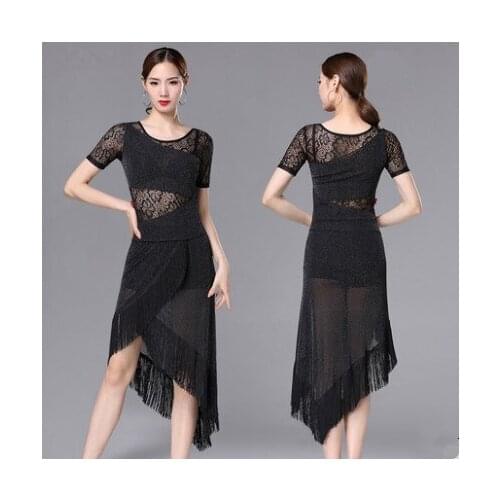 2019 New Brand 1 Colors Latin Dance Skirt Women Sleeve Tango Rumba Flamengo Ballroom Dance Dress For Women Costume