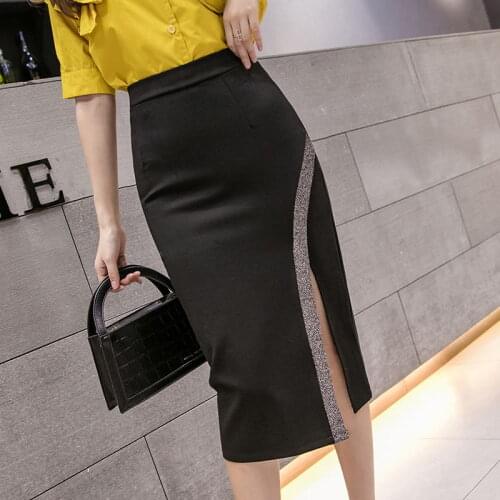 Plus Size 5xl Womens Pencil Skirt Big Size 4xl Casual High Waist Black Skirt Korean Office Women Sexy Midi Skirts Jupe Femme