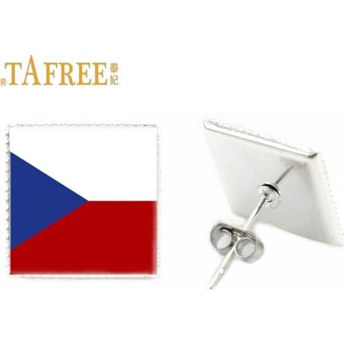 TAFREE flag square stud earrings Central European countries CzechRepublic flag earrings for women earings fashion jewelry FG108