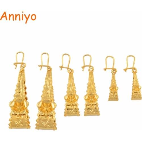 Anniyo (Three Sizes) Gold Color Flower Earrings for Women African Fashion Party Earring Jewelry Wedding Gift #013416