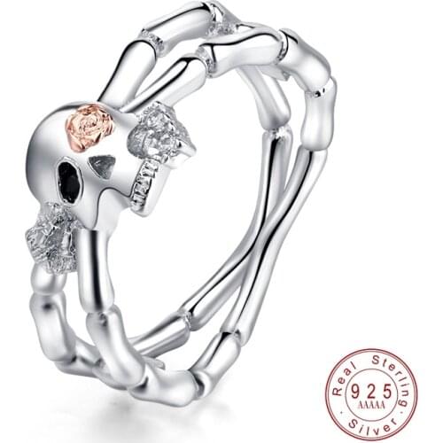 2019 Romad New Popular Gun Black Cross Skull Rose Flower Ring For Women Gothic Engagement Wedding Party Ring Punk Jewelry Gifts