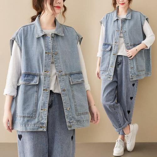 2021 Spring Autumn New Denim Vest Jacket Women Wild Loose Korean Style Sleeveless Vest Waistcoat Female Outer Wear Tide aq553