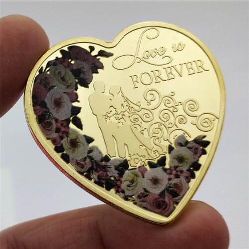 Forever Love Heart-shaped Gold Commemorative Coin Romantic Lucky Marriage Anniversary Collection Valentines Day Wedding Gifts