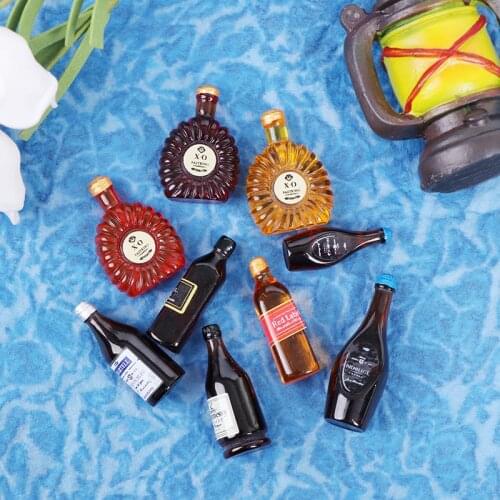 10pcs/set 1:12 Dollhouse Miniature Wine Bottle Whisky Simulation Drinks Model
