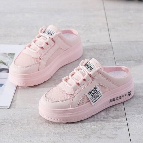 2021 New Explosion Models Wild Baotou Half Net Red Slippers Waichuan Thick Crust White Shoes A Pedal