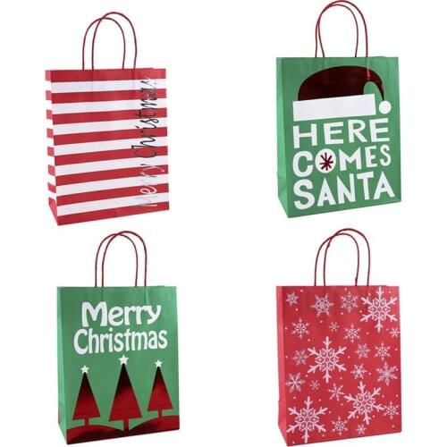 4pcs Mix color Big Size Christmas Paper Gift Bags with Handles Merry Christmas Kraft Paper Bags Xms Party New Year Home Decor