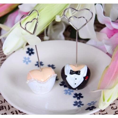 5 Couple (10pcs)/lot Heart-shape Wedding Dress Place Card Holder/ Table Name Number Holder Party Decoration Supplies