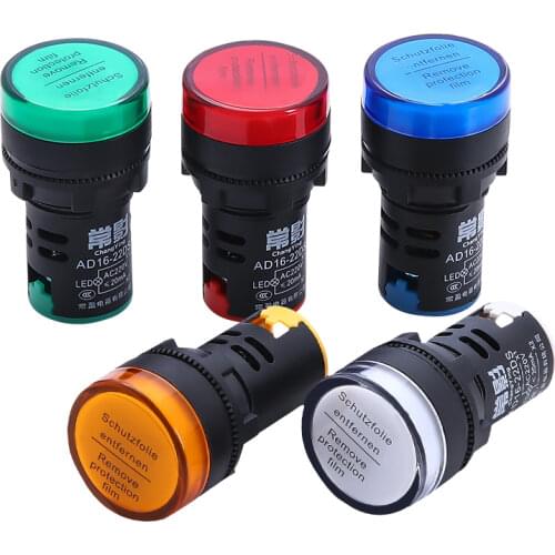 5pcs 22mm LED Indicator Light 12V 24V 36V 48V 110V 220V Panel Mount LED Power Pilot Signal Light Lamp AD16-22DS Universal AC DC