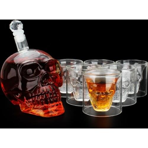 7Pcs/Set Transparent Skull Bottle Glasss Cup Set 700ml Crystal Glass Decanter With 75ml Head Shot Glasses Cups For Wine Whiskey