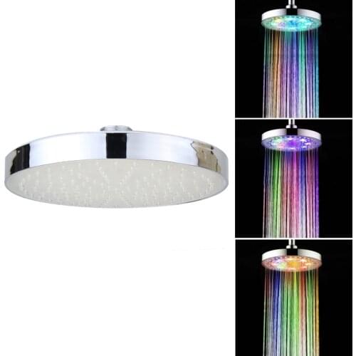 8 Inch Extra-Large Round LED Shower Head 7 Color-Changing Silver Chrome Face360Degree Adjustable Rainfall Sprinkler