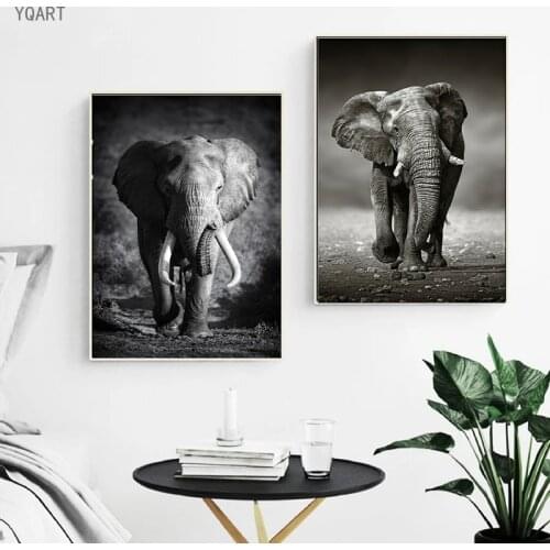 Black and White Elephant Canvas Paintings Wall Art Pictures Wild Elephant Poster Prints for Modern Home Living Room Decoration