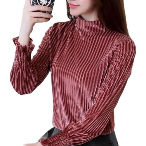 [Add Velvet/Without Velvet] Womens Bottoming Shirt Long-Sleeved Autumn Winter New Coat Gold Velvet Small Shirt T-Shirt Warm Top