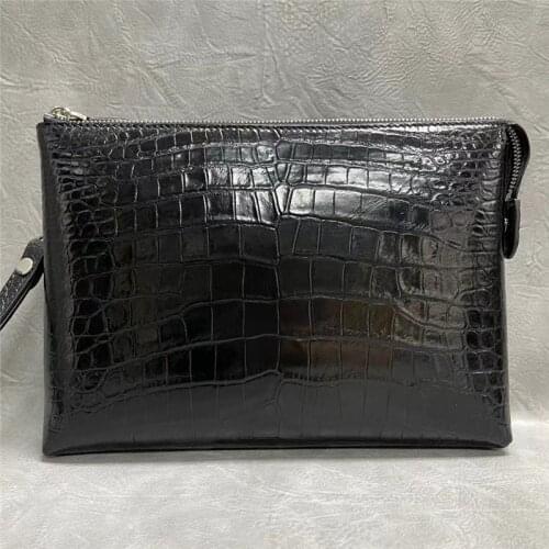 Exotic True Crocodile Skin Zipper Closure Businessmen Clutch Purse Large Card Holder Genuine Alligator Leather Male Wristlet Bag
